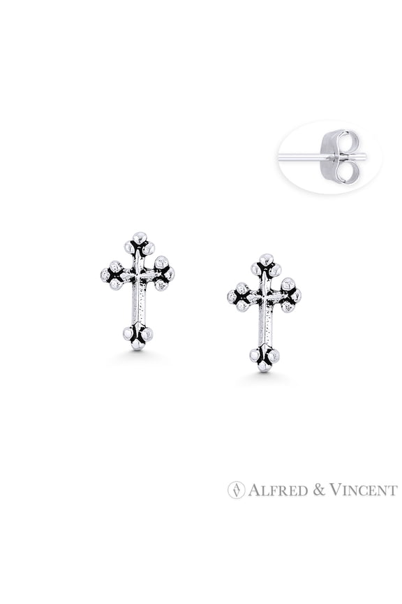St. Thomas Medieval Cross Stud Earrings in Oxidized .925 Sterling Silver