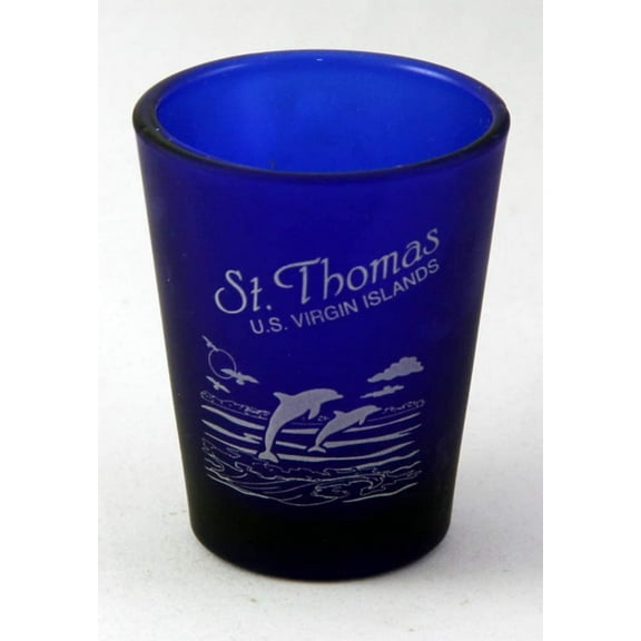 St. Thomas US Virgin Islands Cobalt Blue Frosted Shot Glass