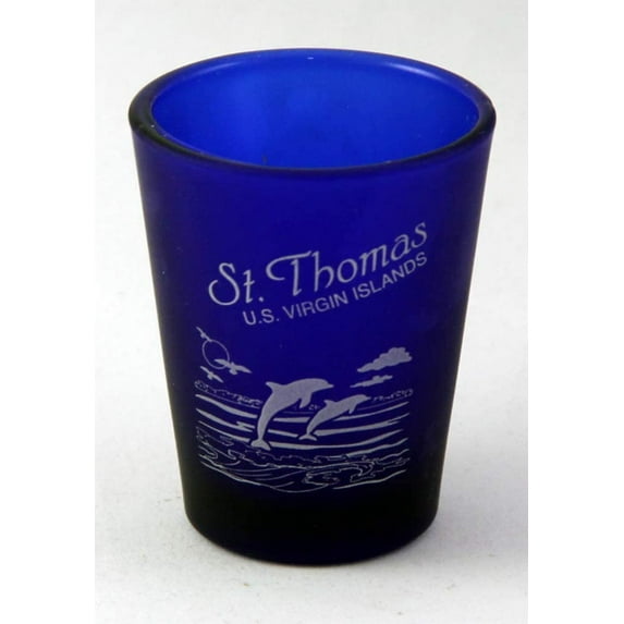 St. Thomas US Virgin Islands Cobalt Blue Frosted Shot Glass