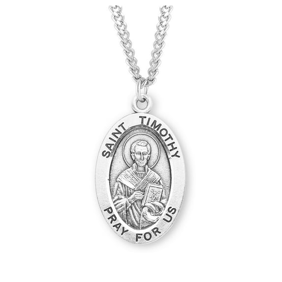 St. Timothy Sterling Silver Medal Necklace