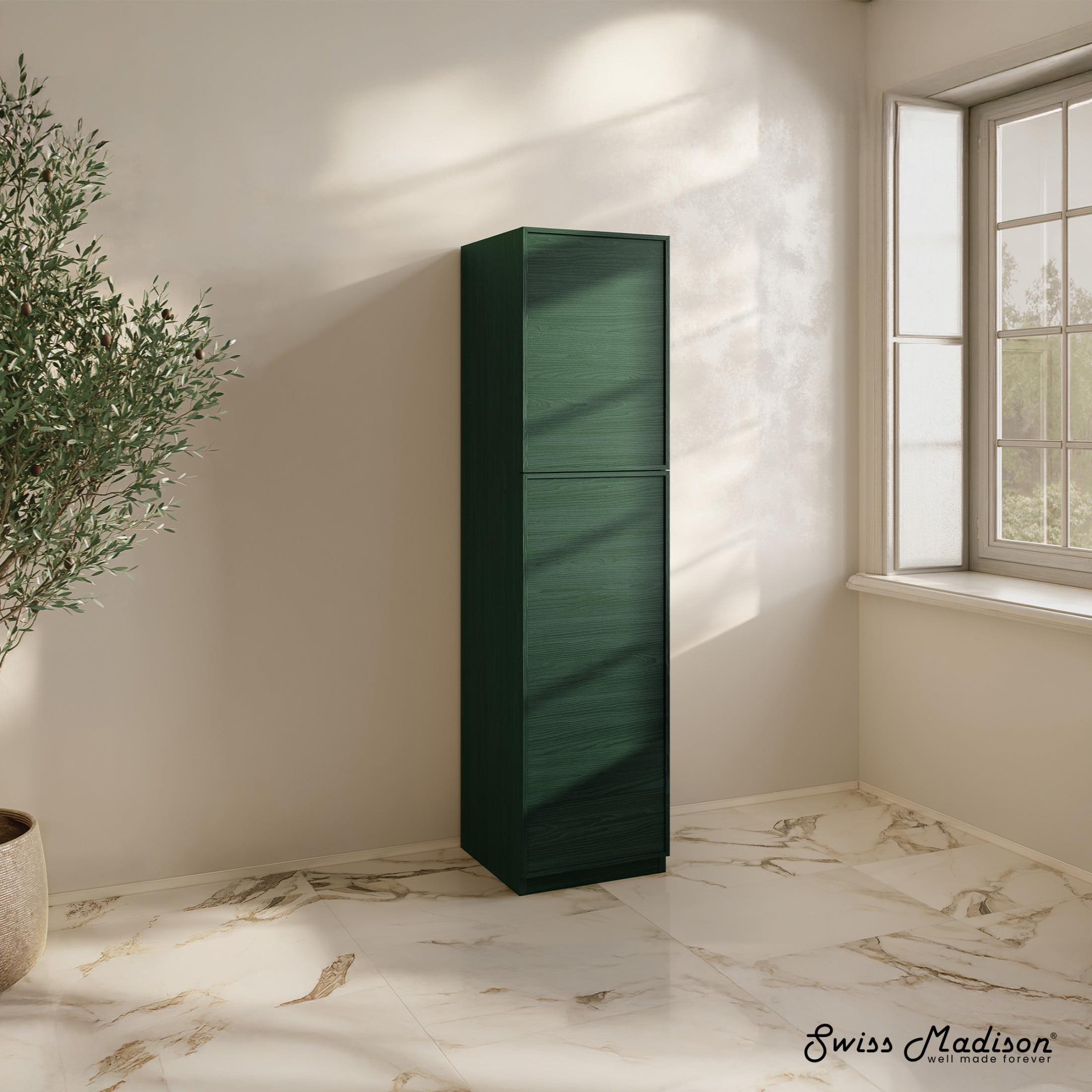 St. Tropez 15 x 15 x 60 Freestanding Linen Cabinet in Green Oak