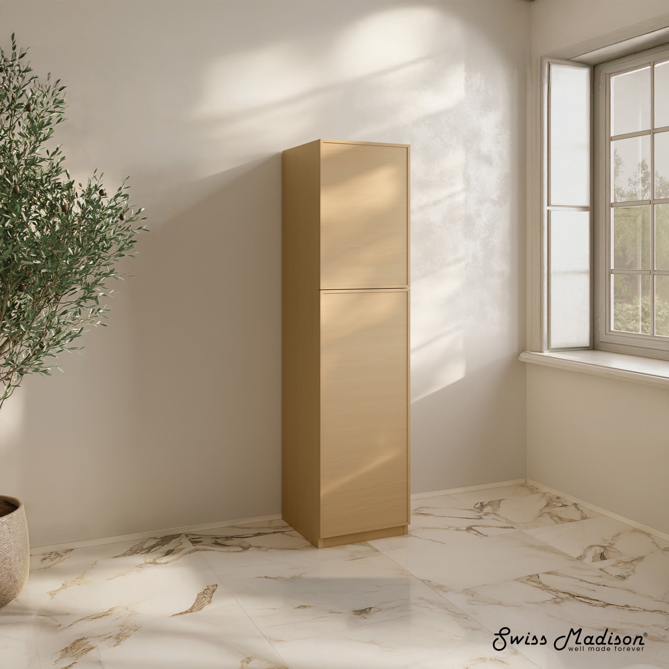St. Tropez 15 x 15 x 60 Freestanding Linen Cabinet in Natural Oak
