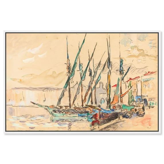St Tropez 1906 Canvas Coastal Classic Art by Art Remedy, White Frame, 30" x 20"