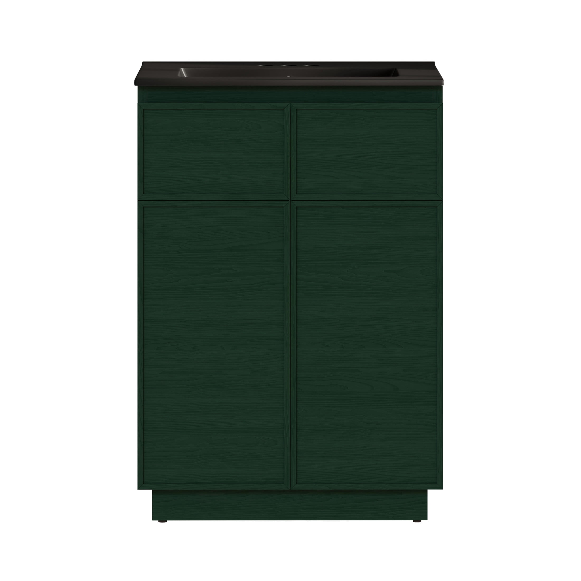 St. Tropez 24" Freestanding Bathroom Vanity in Green Oak with Black 3-Hole Centerset Sink Top