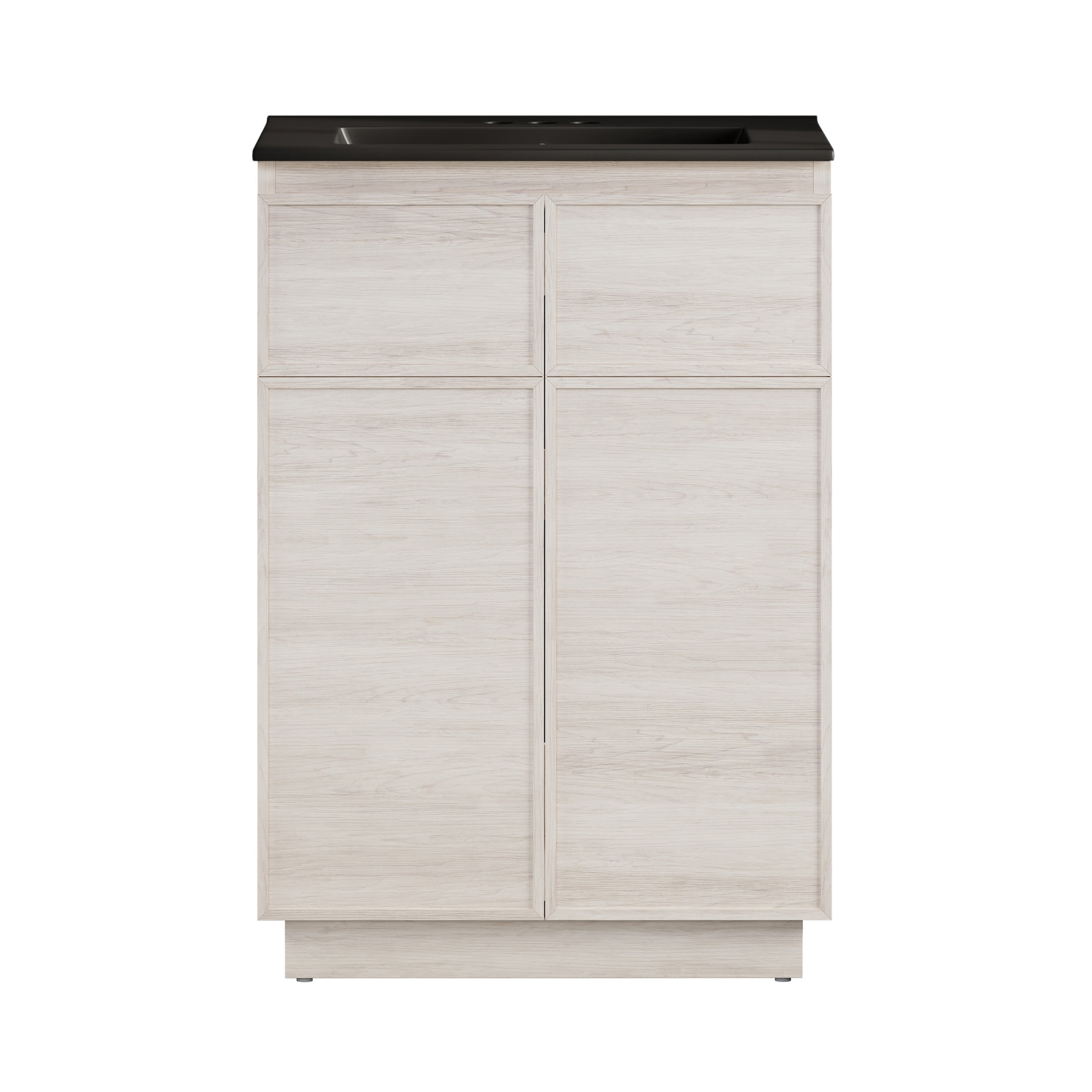 St. Tropez 24" Freestanding Bathroom Vanity in White Oak with Black 3-Hole Centerset Sink Top
