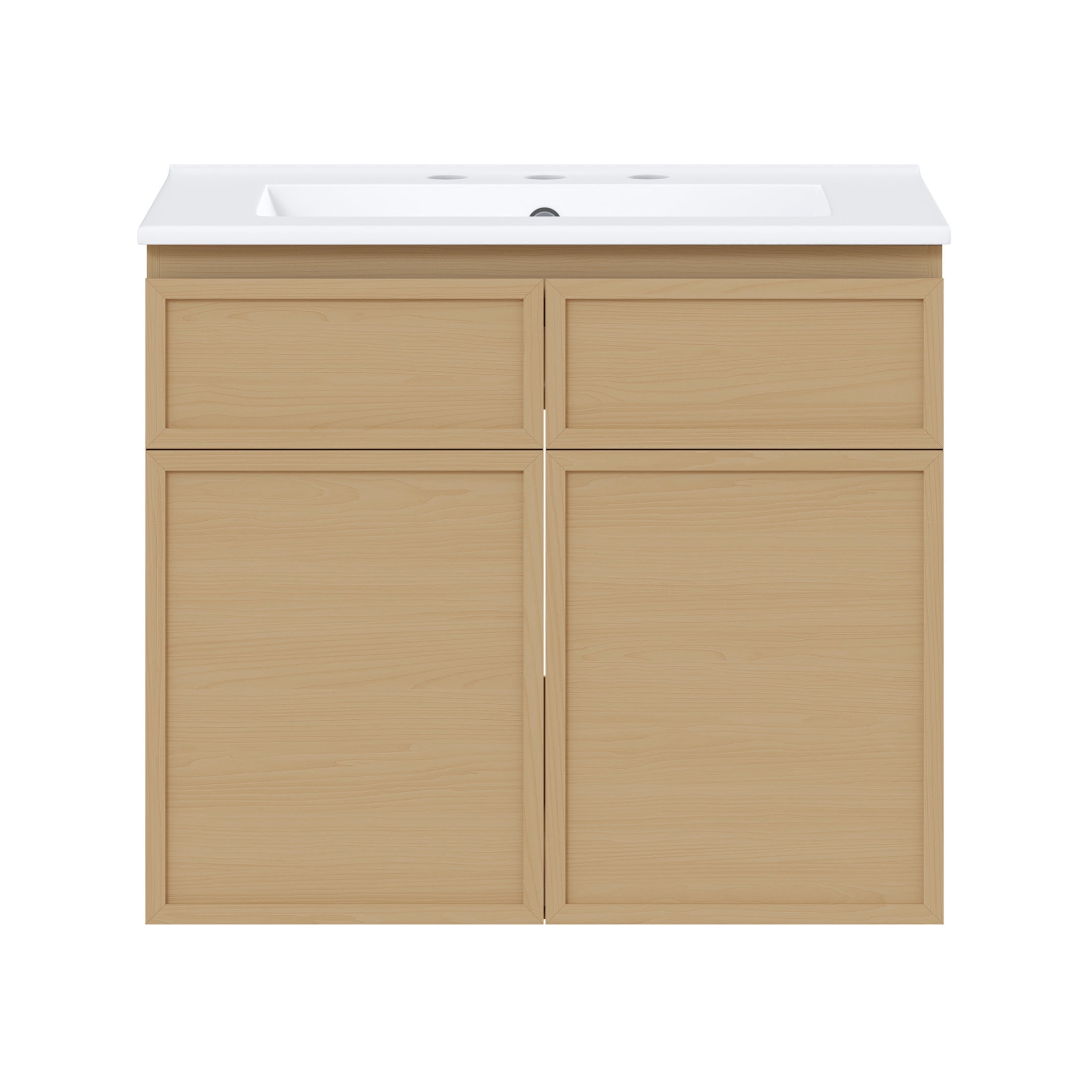 St. Tropez 24" Wall-Mounted Bathroom Vanity in Natural Oak with 3-Hole Widespread Sink Top