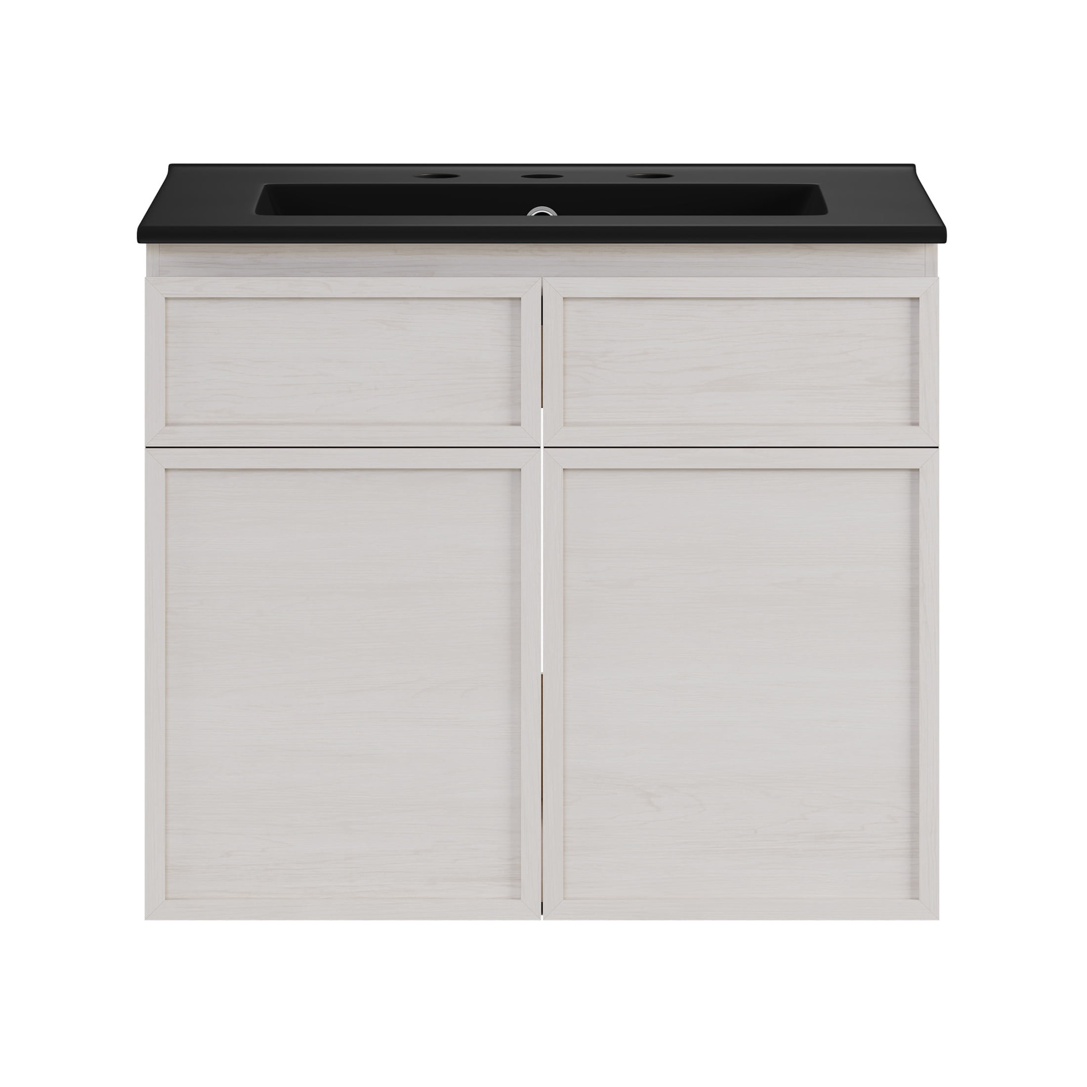 St. Tropez 24" Wall-Mounted Bathroom Vanity in White Oak with Black 3-Hole Widespread Sink Top