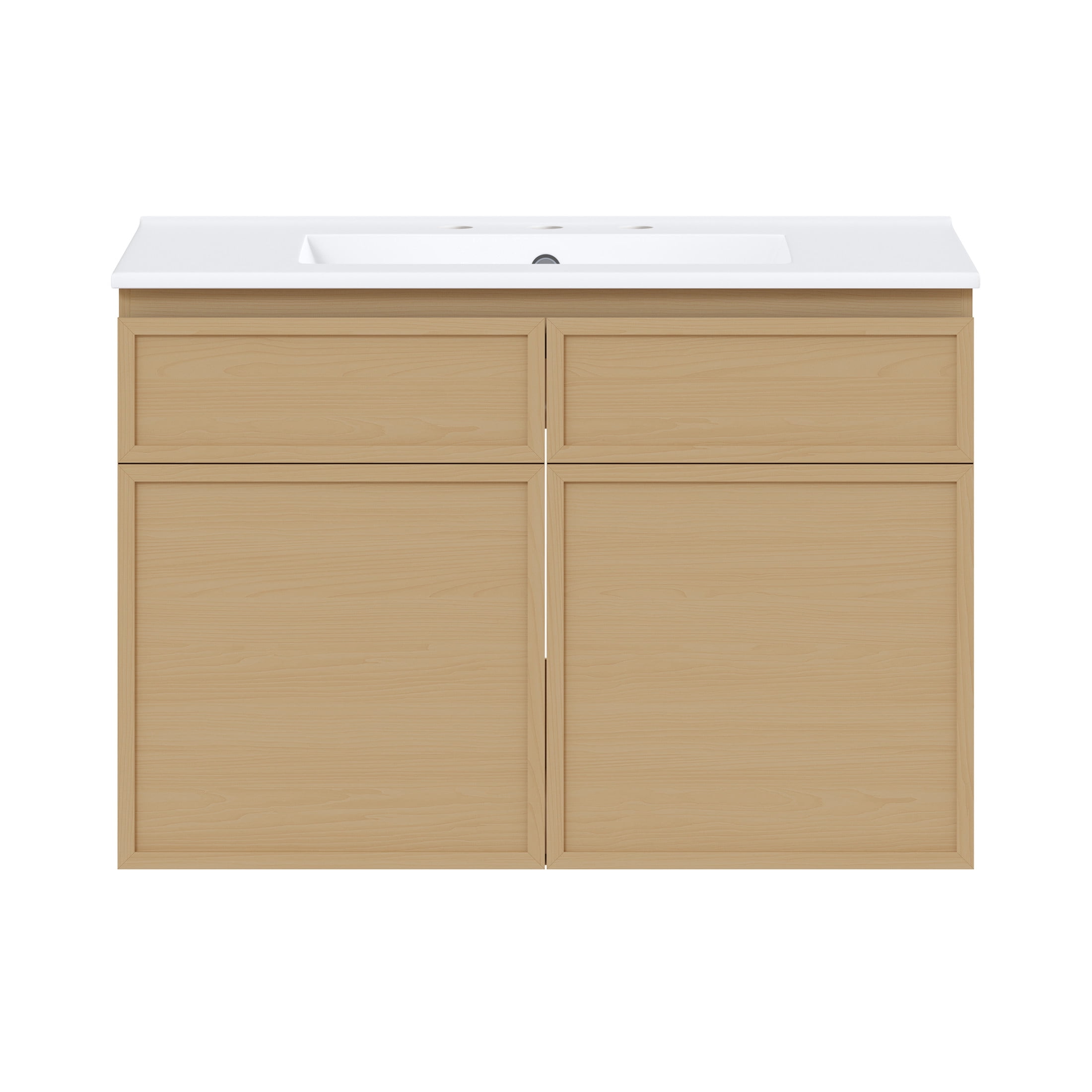St. Tropez 30" Wall-Mounted Bathroom Vanity in Natural Oak with 3-Hole Widespread Sink Top