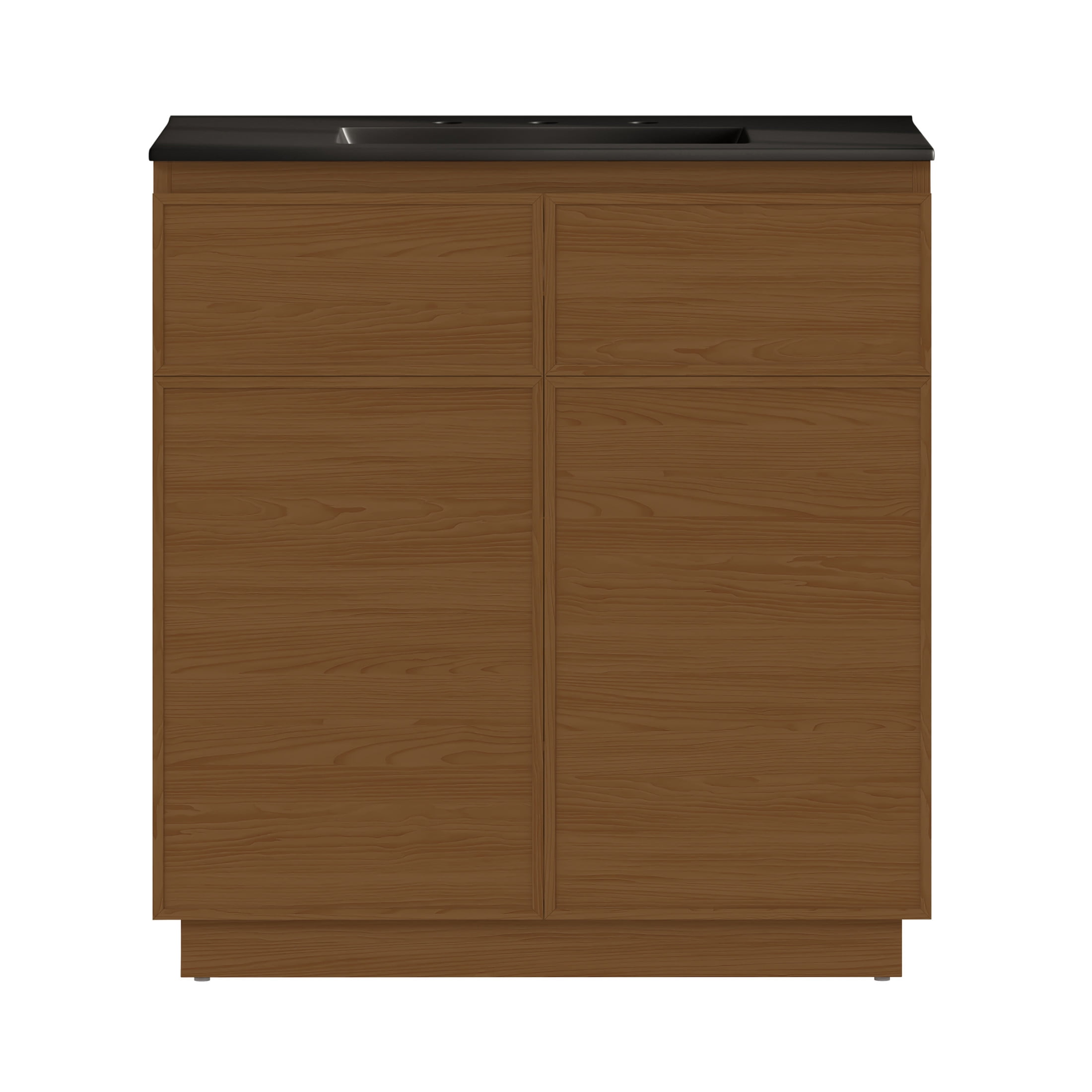 St. Tropez 36" Freestanding Bathroom Vanity in Brown Oak with Black 3-Hole Widespread Sink Top
