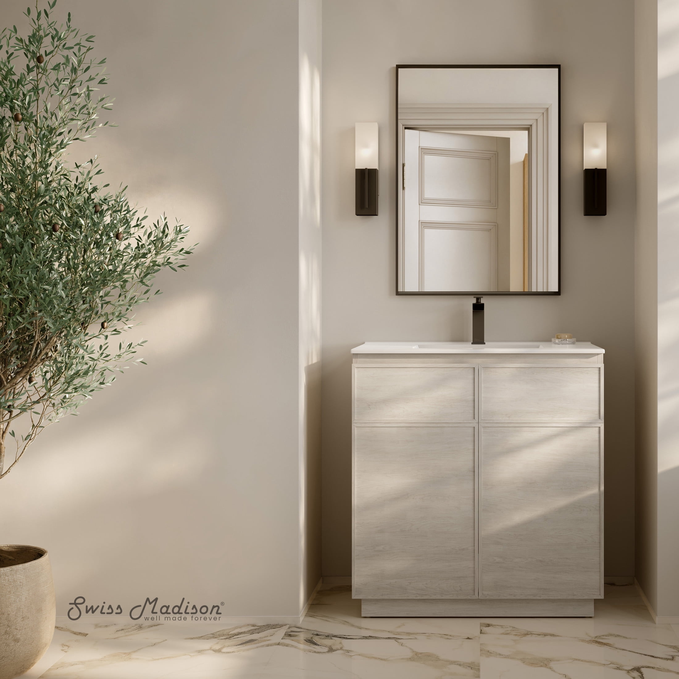 St. Tropez 36" Freestanding Bathroom Vanity in White Oak with Sink Top