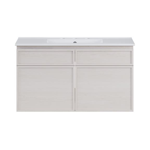St. Tropez 36" Wall-Mounted Bathroom Vanity in White Oak with 3-Hole Widespread Sink Top