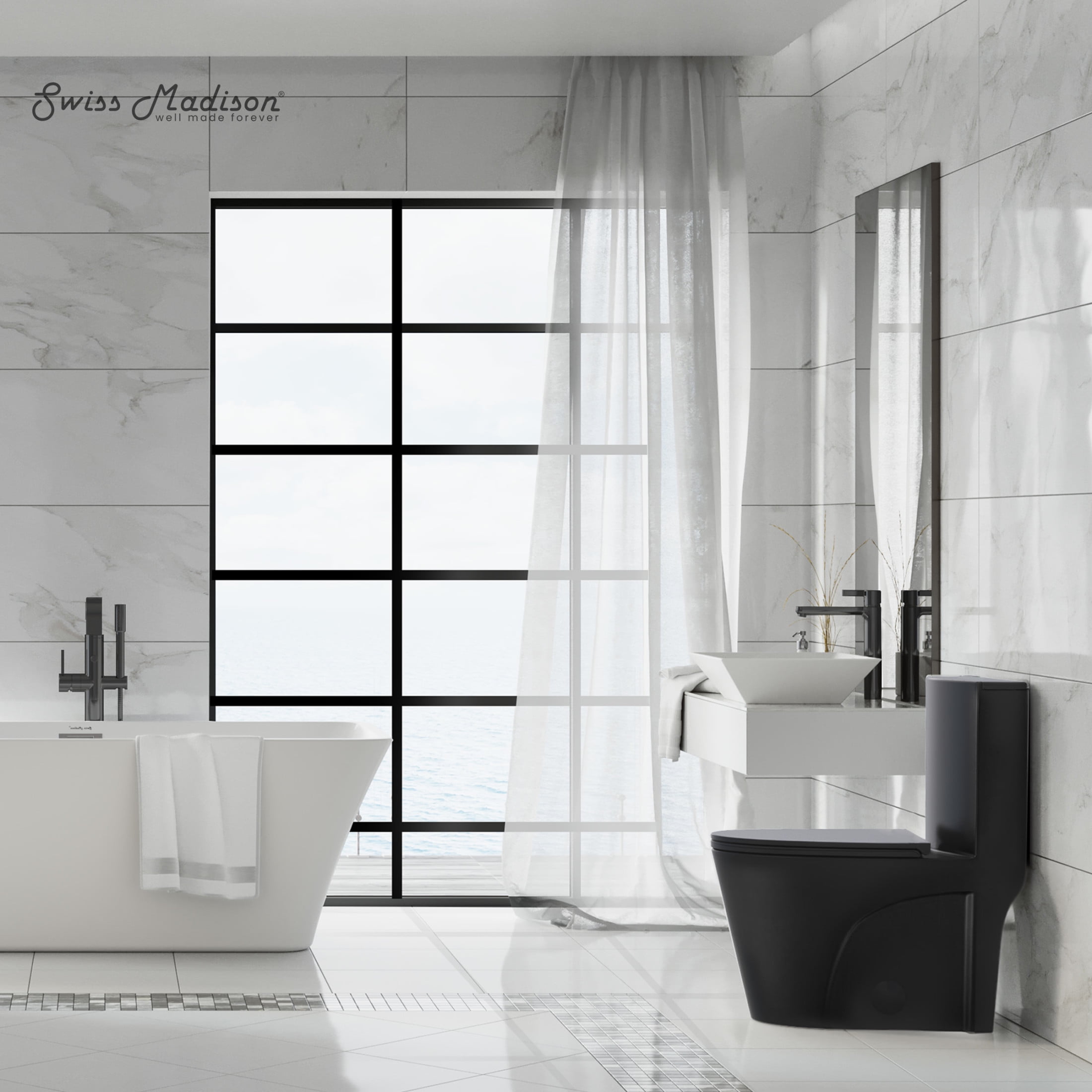 St. Tropez One-Piece 14" Rough-in 1.28 GPF Left Flush Elongated Toilet in Matte Black