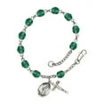 thumbnail image 1 of St. Uriel the Archangel Silver Plate Rosary Bracelet 6mm December Blue Fire Polished Beads Crucifix Size 5/8 x 1/4 medal, 1 of 1