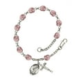 thumbnail image 1 of St. Uriel the Archangel Silver Plate Rosary Bracelet 6mm June Light Purple Fire Polished Beads Crucifix 5/8 x 1/4 medal, 1 of 1
