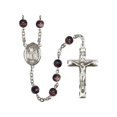 thumbnail image 1 of St. Valentine of Rome Silver-Plated Rosary 7mm Brown Beads Crucifix Size 1 3/4 x 1 medal charm, 1 of 1