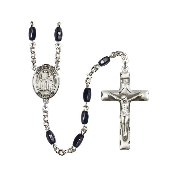 St. Valentine of Rome Silver-Plated Rosary 8x5mm Black Onyx Beads Crucifix Size 1 3/4 x 1 medal charm