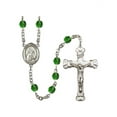 thumbnail image 1 of St. Victoria Silver-Plated Rosary 6mm May Green Fire Polished Beads Crucifix Size 1 5/8 x 1 medal charm, 1 of 1