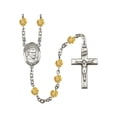 thumbnail image 1 of St. Vincent de Paul Silver-Plated Rosary 6mm November Yellow Fire Polished Beads Crucifix Size 1 3/8 x 3/4 medal charm, 1 of 1