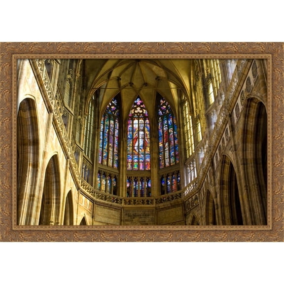 St. Vitus Cathedral Interior, Prague Czech 40x28 Large Gold Ornate Wood Framed Canvas Art