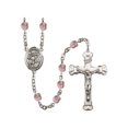 thumbnail image 1 of St. Vitus Silver-Plated Rosary 6mm June Light Purple Fire Polished Beads Crucifix Size 1 5/8 x 1 medal charm, 1 of 1
