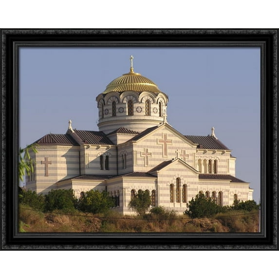 St. Vododymyr's Cathedral 36x28 Large Black Ornate Wood Framed Canvas Art