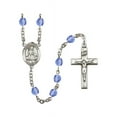 thumbnail image 1 of St. Walburga Silver-Plated Rosary 6mm September Blue Fire Polished Beads Crucifix Size 1 3/8 x 3/4 medal charm, 1 of 1