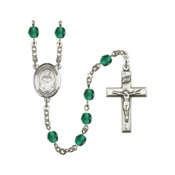 St. Winifred of Wales Silver-Plated Rosary 6mm December Blue Fire Polished Beads Crucifix Size 1 3/8 x 3/4 medal charm