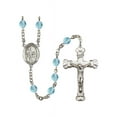 thumbnail image 1 of St. Zachary Silver-Plated Rosary 6mm March Light Blue Fire Polished Beads Crucifix Size 1 5/8 x 1 medal charm, 1 of 1