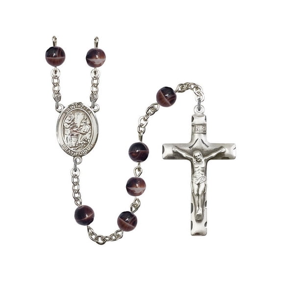St. Zita Silver-Plated Rosary 7mm Brown Beads Crucifix Size 1 3/4 x 1 medal charm