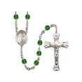 thumbnail image 1 of St. Zoe of Rome Silver-Plated Rosary 6mm May Green Fire Polished Beads Crucifix Size 1 5/8 x 1 medal charm, 1 of 1