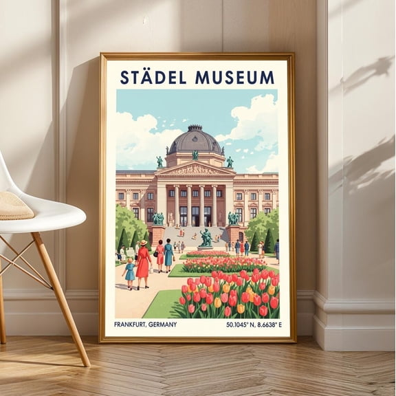 Städel Museum Poster – Red, Pink, Green, Blue, Beige Art Print | Vintage Travel, Architectural Illustration – Living Room, Office Decor, Unframed Poster Size 24x36