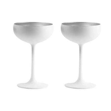 Stölzle Lausitz Olympia Champagne Coupe Glasses, 7.75 Oz (Set of 2) - Elegant Drinkware Set - Lead-Free Crystal Glasses - Ideal for Celebrating Special Moments, Dishwasher Safe (White/Silver)