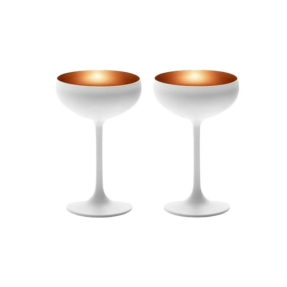 Stlzle Lausitz Olympia Champagne Coupe Glasses, 7.75 Oz (Set of 2) - Elegant Drinkware Set - Lead-Free Crystal Glasses - Ideal for Celebrating Special Moments, Dishwasher Safe (White/Bronze)