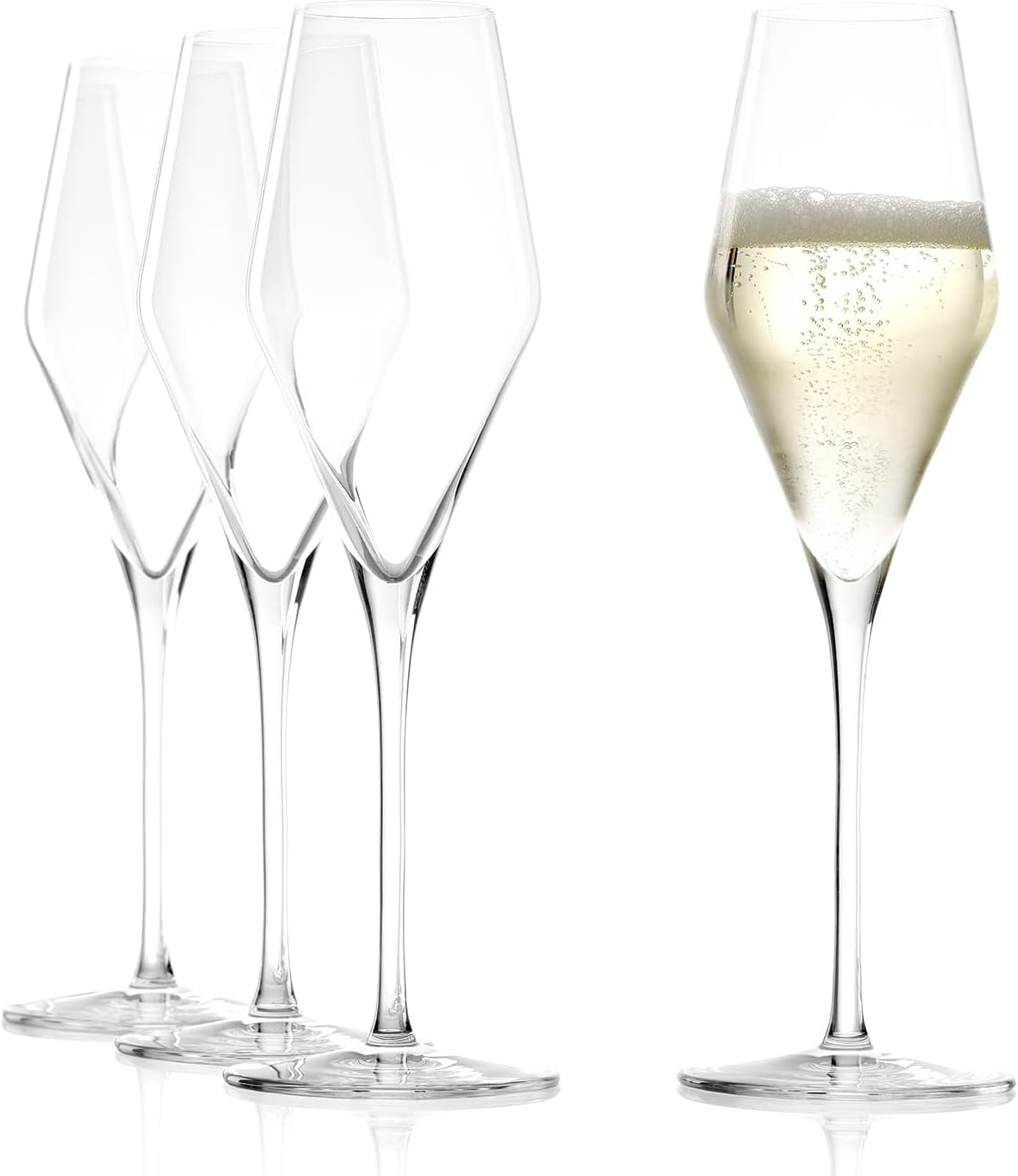 Stölzle Lausitz Champagnerglas-Set 12er + Gratis Edelstahl-Trinkhalme – Quatrophil Kelche, Kristallglas
