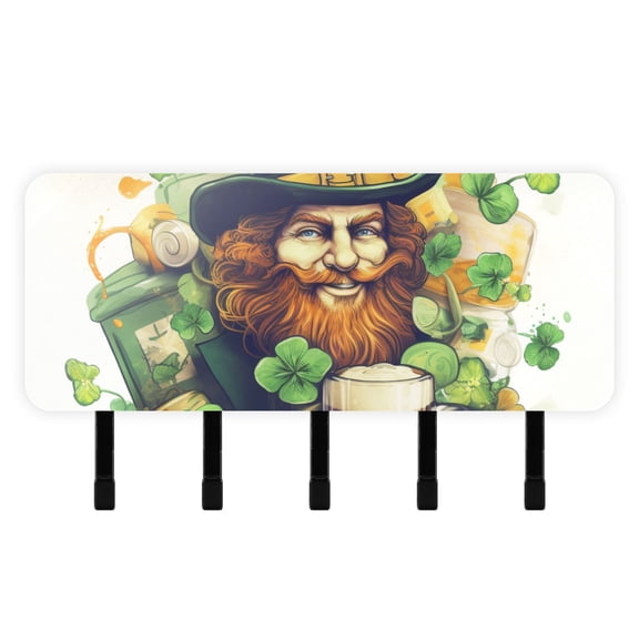 St-patrick's Day Beer Man Mail Holder Organizer Wall Mount with Shelf Key Holder Key Rack with 5 Key Hooks for Wall Decorative