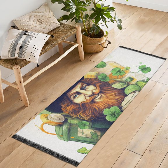 St-patrick's Day Beer Man Runner Rug Machine Washable Area Rugs Carpet Non Slip Entryway Mat for Bedroom Entryway Front Door