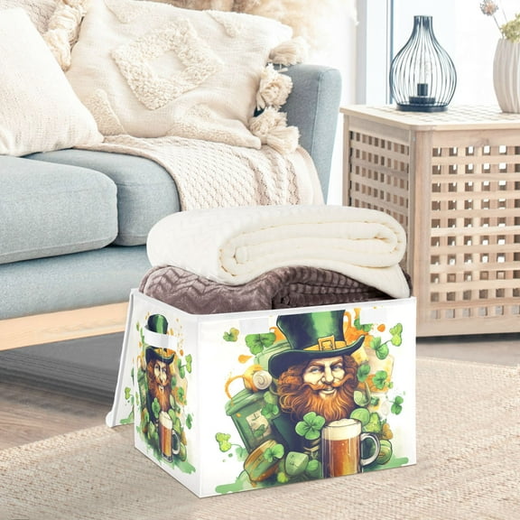 St-patrick's Day Beer Man Storage Basket Foldable Laundry Basket Shelf Kids Toy Storage Container Organizer with Handles