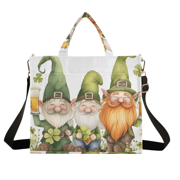 St-patrick's Day Gnomes Drink Leaves Corduroy Tote Bag Handbag Large Messenger Bag Shoulder Crossbody Zipper Bag Purse