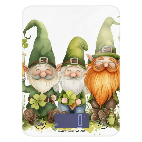 St-patrick's Day Gnomes Drink Leaves Food Scale Digital Kitchen Scale Waterproof Tempered Glass Tare Function 11 lb for Baking Cooking Meal Prep