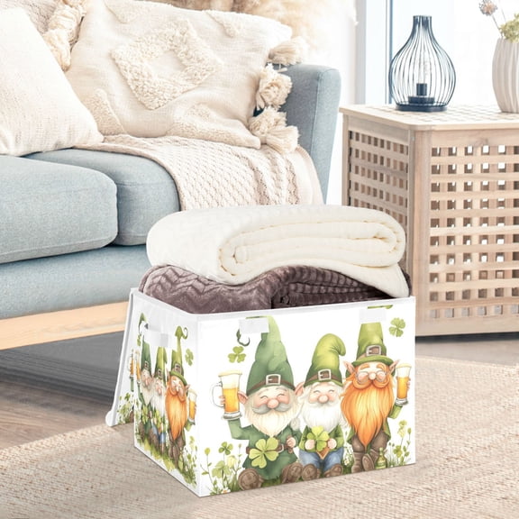 St-patrick's Day Gnomes Drink Leaves Storage Basket Foldable Laundry Basket Shelf Kids Toy Storage Container Organizer with Handles