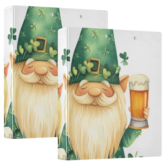 St-patrick's Day Gnomes Leaves 3 Ring Binders 1.5 inch Hardcover File Folders with Interior Pockets A4 Size Organizer for School Office Hospital