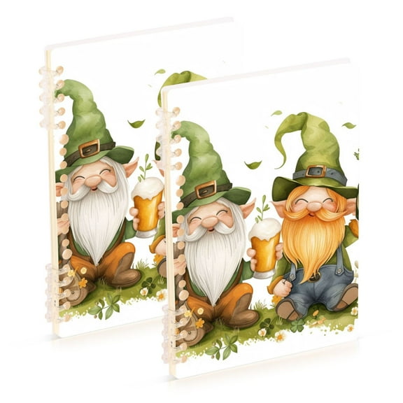 St-patrick's Day Gnomes Leaves Drink Ring Binder Notebook Journey Note Diary College Ruled Spiral Notebook Study Loose Leaf Paper A5 60 Pages