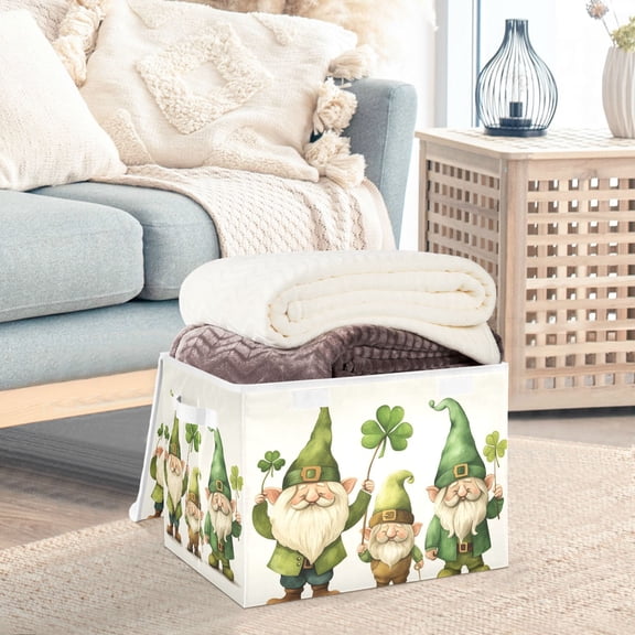 St-patrick's Day Gnomes Storage Basket Foldable Laundry Basket Shelf Kids Toy Storage Container Organizer with Handles