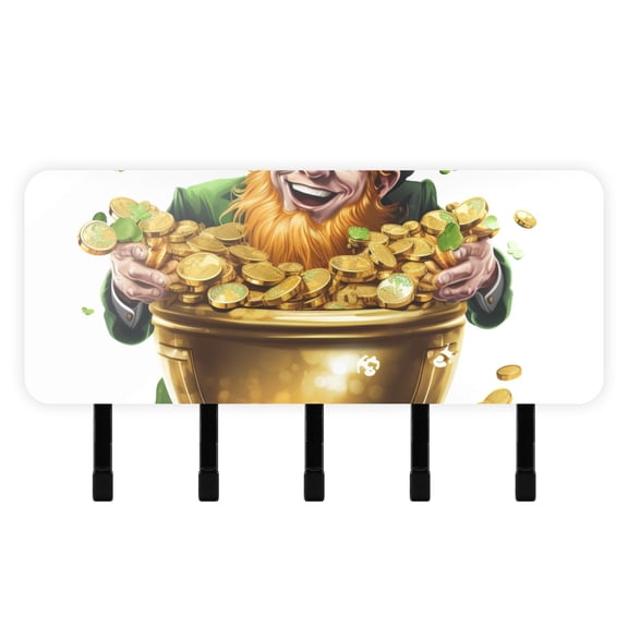 St-patrick's Day Golds Man Mail Holder Organizer Wall Mount with Shelf Key Holder Key Rack with 5 Key Hooks for Wall Decorative