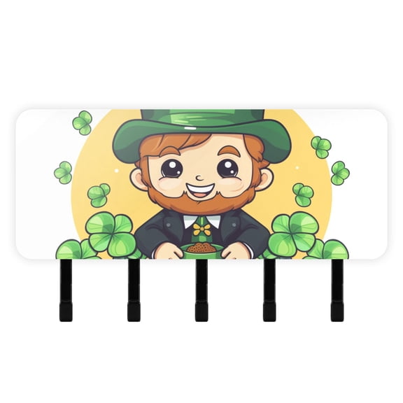 St-patrick's Day Man Mail Holder Organizer Wall Mount with Shelf Key Holder Key Rack with 5 Key Hooks for Wall Decorative