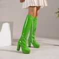 thumbnail image 1 of St. patrick's day Gifts POROPL Womens Black Boots Knee High Winter Lace-Up Chunky High Heel Knee High Faux Leather Boots for Lady Green Size 35(US:4), 1 of 6