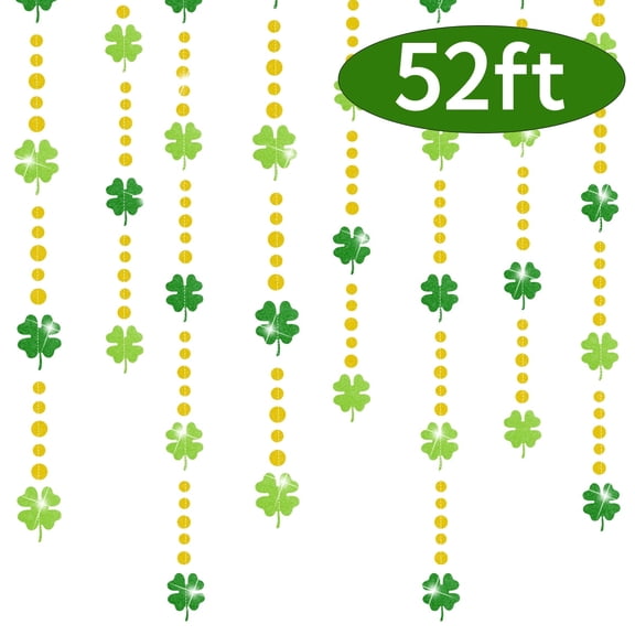 St.patricks Garland Shamrock Ornament Decorations Irish Green gold Hanging Streamers for Irish Party Home Office Supplies 52Ft Set1