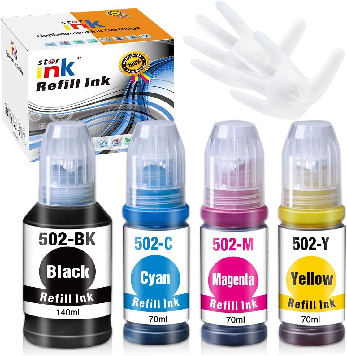 502 High Yield Refill Ink Bottles (4-Pack, Black/Cyan/Magenta/Yellow) -  Lomenti Compatible T502 Replacement for Epson ET-3750 ET-3700 ET-2760  ET-2750