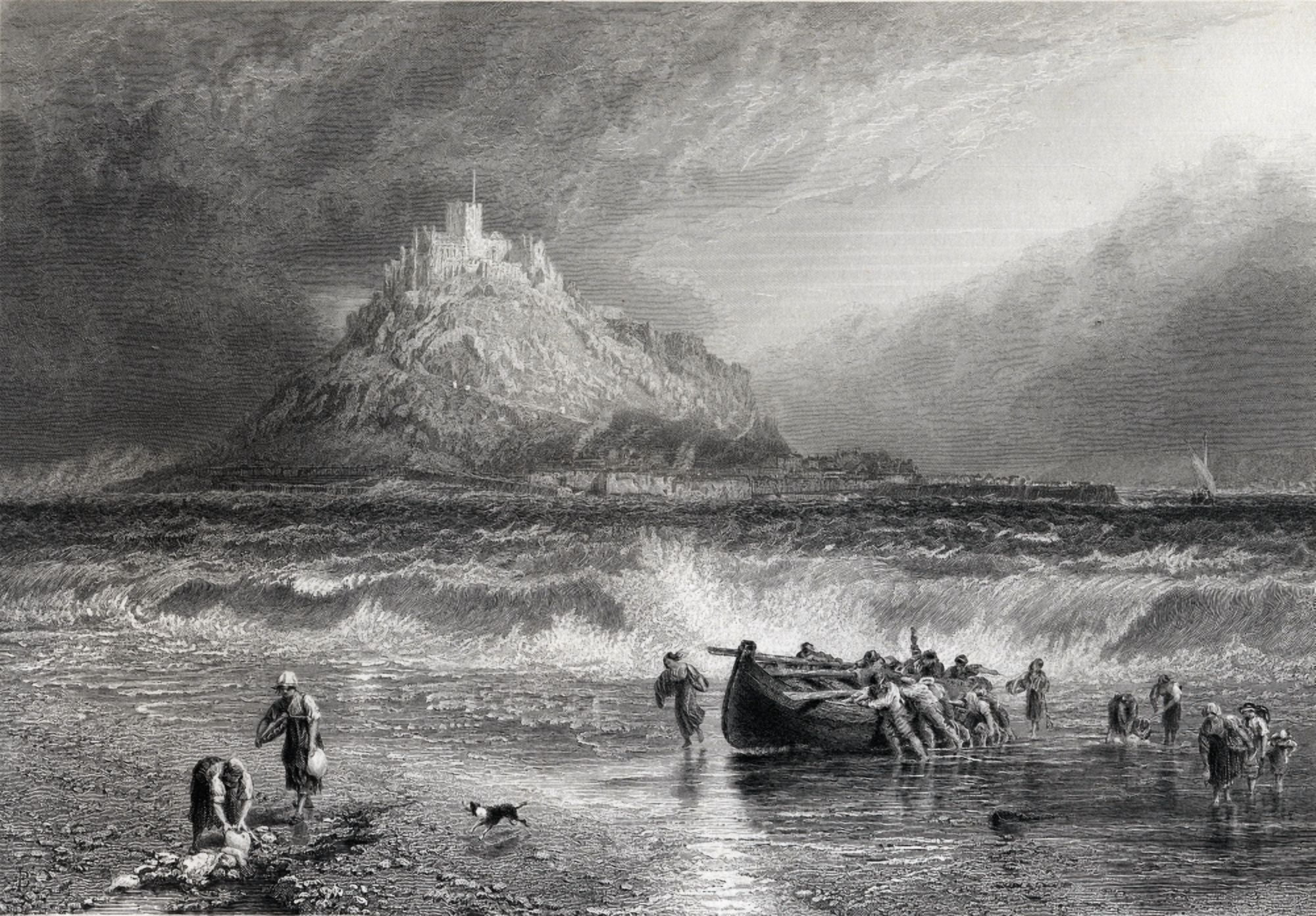 StMichaels Mount Cornwall Print Drawn By Birket Foster Engraved By J Saddler From Picturesque Europe C1876 Canvas Art - Ken Welsh Design Pics (18 x 12)