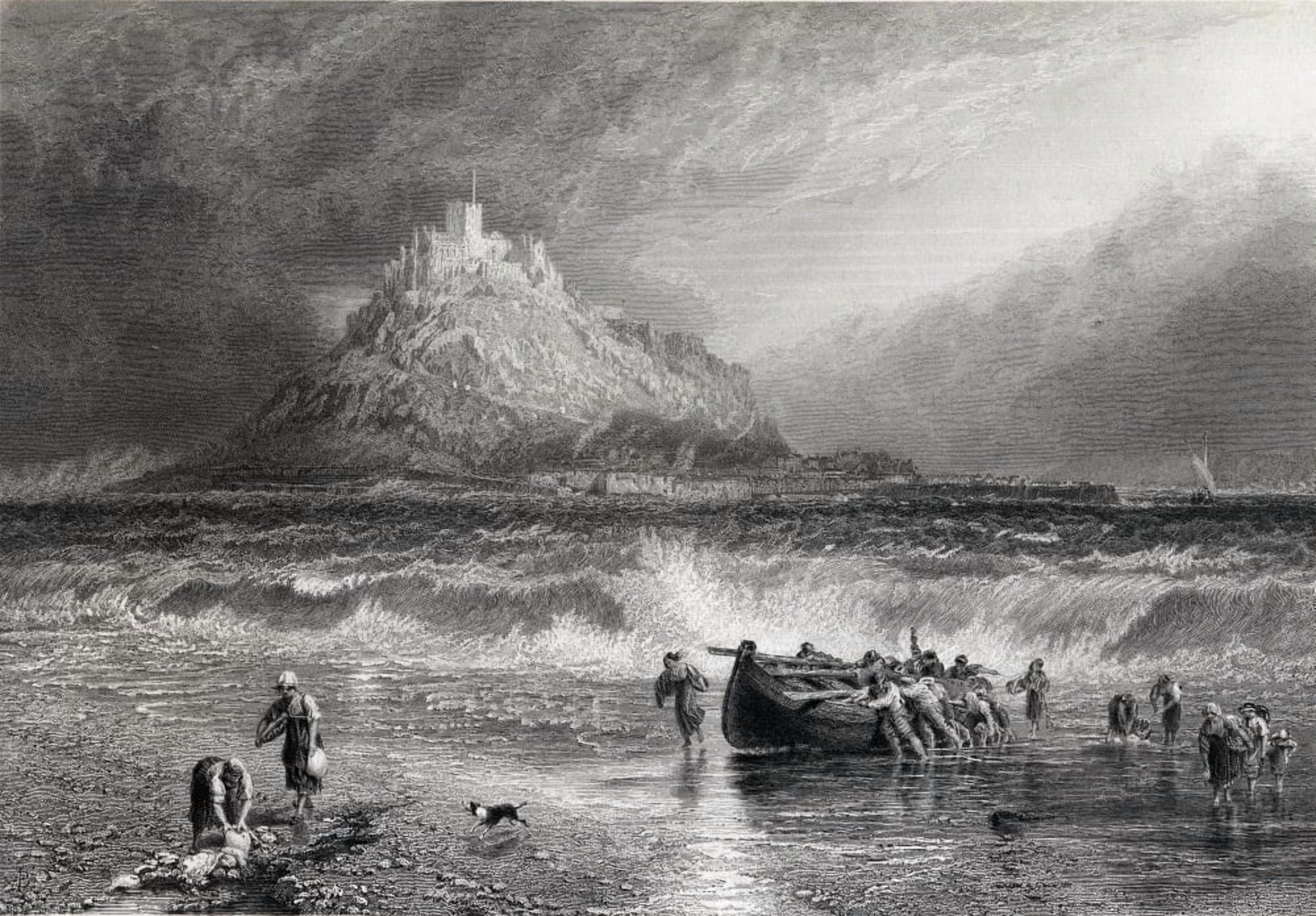 StMichaels Mount Cornwall Print Drawn By Birket Foster Engraved By J Saddler From Picturesque Europe C1876 Canvas Art - Ken Welsh Design Pics (36 x 24)